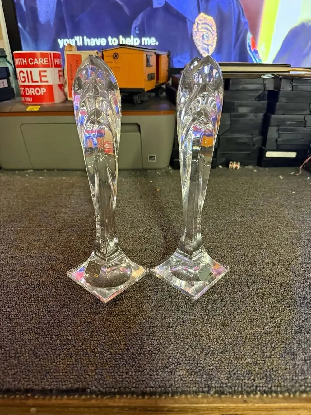 Pair of Mikasa Deco Crystal Taper Candle Holders